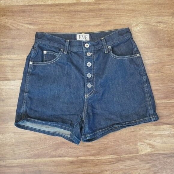 Eve Denim Women'sButton Fly High Rise Dark Wash Jean Shorts